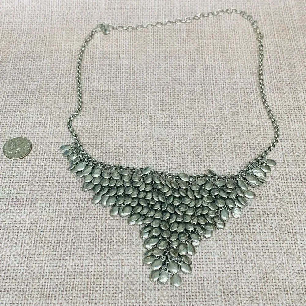 Silver Beaded Bib Necklace
